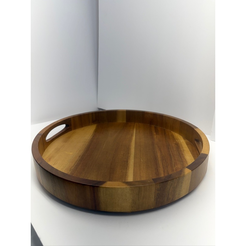 Project 62 Acacia Wood Round Serving Tray w/ Handles - 15 Inch Diameter